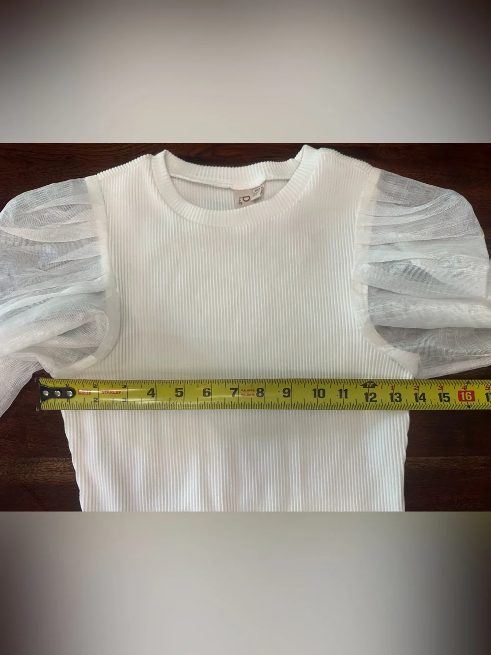 Anthropologie Dolan White Organza Puff-Sleeve Ribbed Top